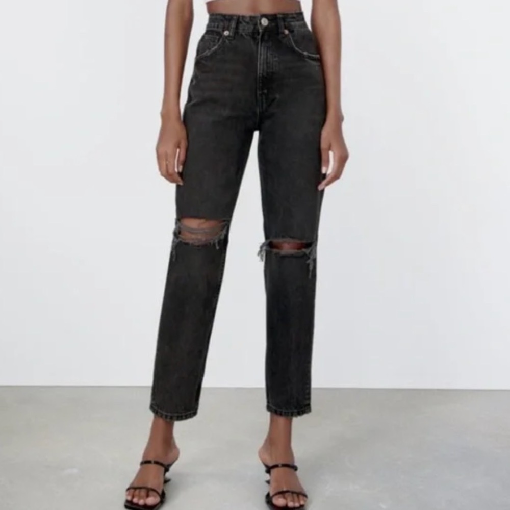 Zara Ripped Black Mom Jeans
